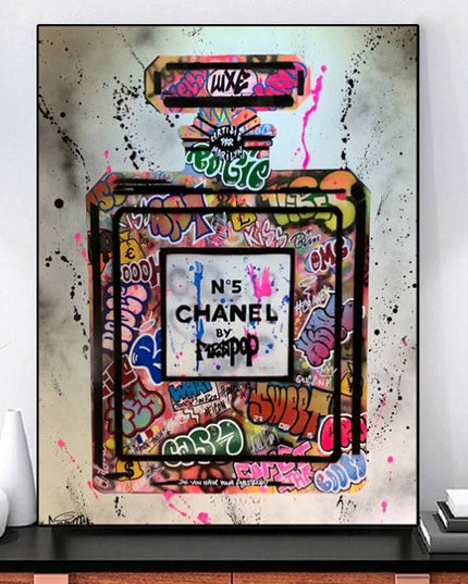 Unleash Edgy Elegance: Chanel No 5 Graffiti Art Canvas Print Wall Poster