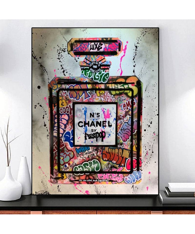 Unleash Edgy Elegance: Chanel No 5 Graffiti Art Canvas Print Wall Poster