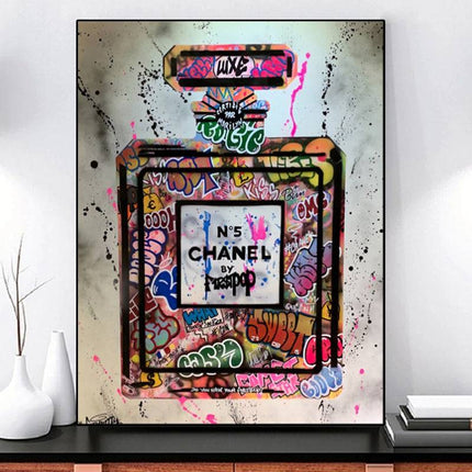 Unleash Edgy Elegance: Chanel No 5 Graffiti Art Canvas Print Wall Poster