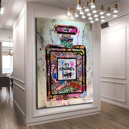 Unleash Edgy Elegance: Chanel No 5 Graffiti Art Canvas Print Wall Poster