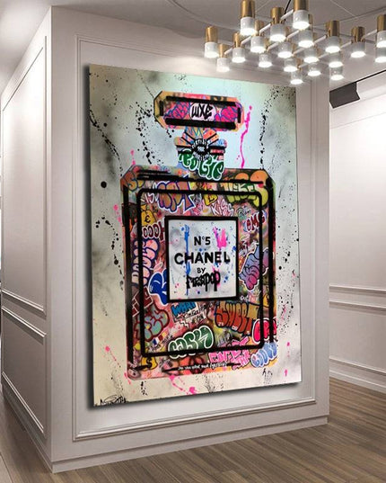 Unleash Edgy Elegance: Chanel No 5 Graffiti Art Canvas Print Wall Poster