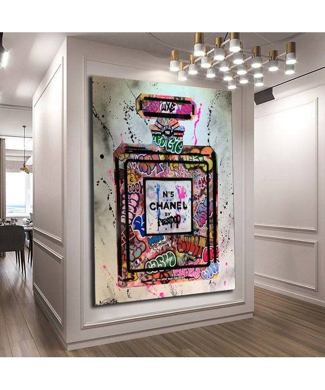 Unleash Edgy Elegance: Chanel No 5 Graffiti Art Canvas Print Wall Poster