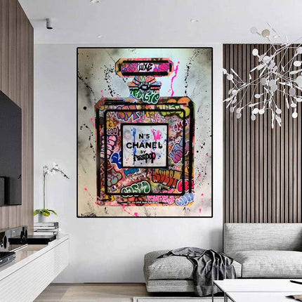 Unleash Edgy Elegance: Chanel No 5 Graffiti Art Canvas Print Wall Poster