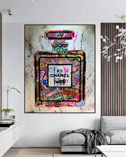 Unleash Edgy Elegance: Chanel No 5 Graffiti Art Canvas Print Wall Poster