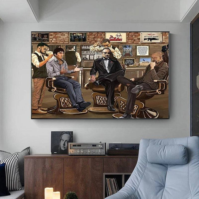 Vintage Charm: Nostalgic Godfather in Barbershop Classic Canvas Print 