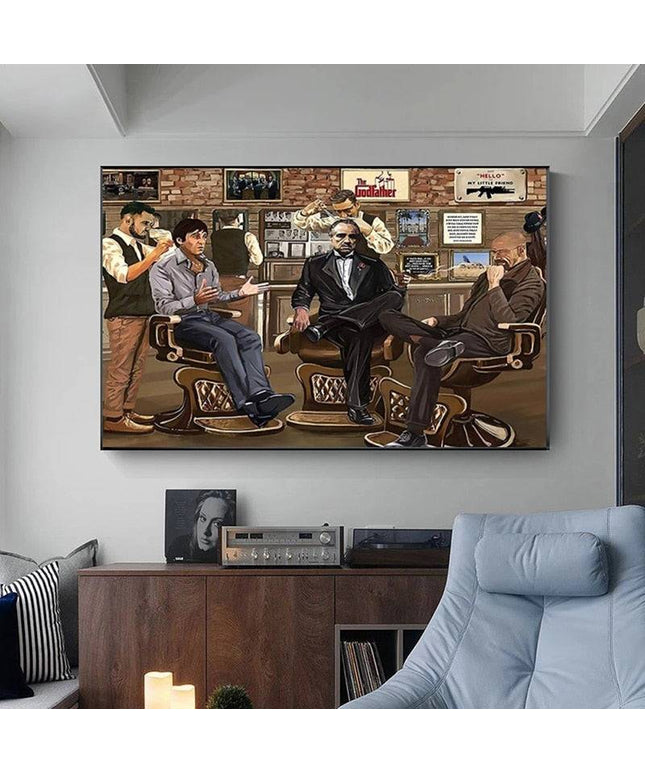 Vintage Charm: Nostalgic Godfather in Barbershop Classic Canvas Print 