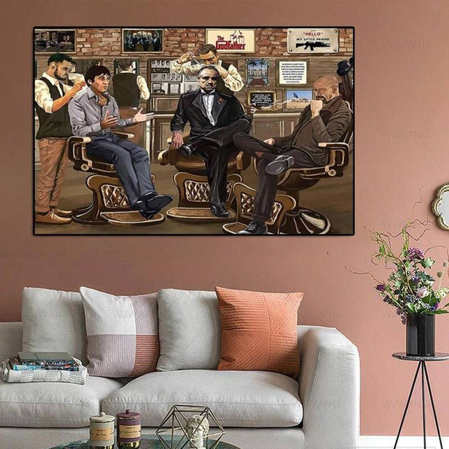 Vintage Charm: Nostalgic Godfather in Barbershop Classic Canvas Print 