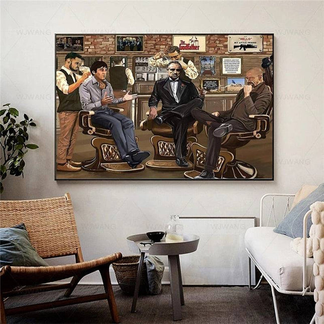 Vintage Charm: Nostalgic Godfather in Barbershop Classic Canvas Print 