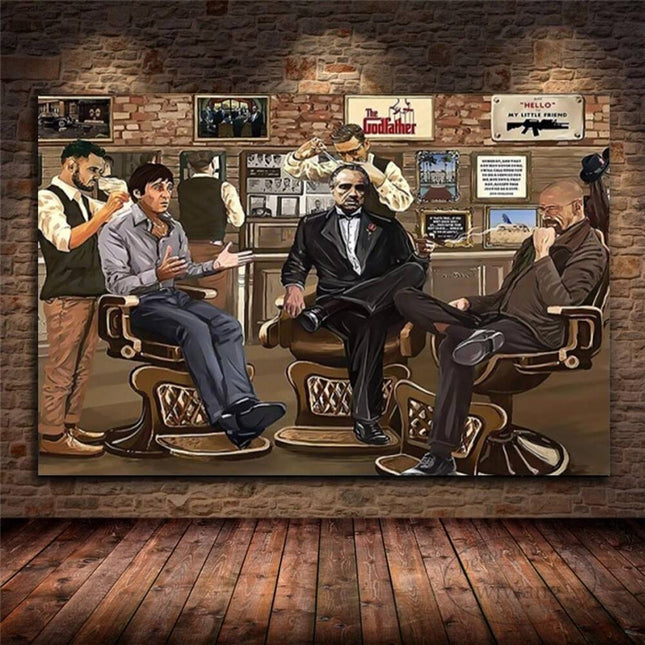 Vintage Charm: Nostalgic Godfather in Barbershop Classic Canvas Print 