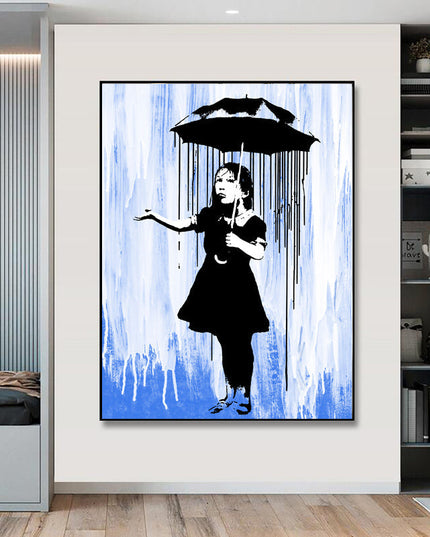 Powerful Symbolism: Blue Rain by Banksy Nola Girl - Gallerie Canvas