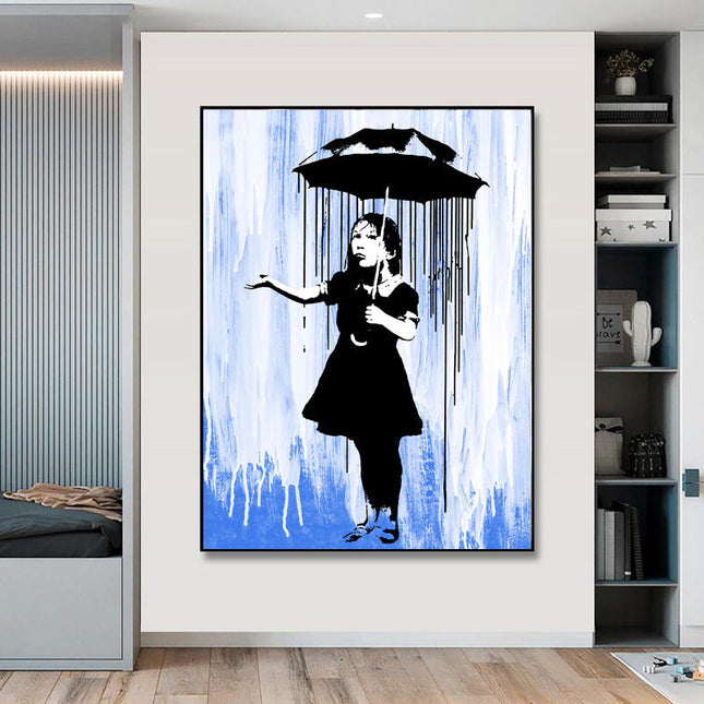 Powerful Symbolism: Blue Rain by Banksy Nola Girl - Gallerie Canvas