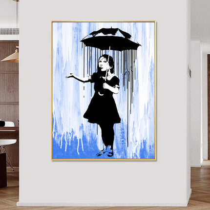 Powerful Symbolism: Blue Rain by Banksy Nola Girl - Gallerie Canvas