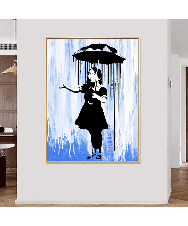 Powerful Symbolism: Blue Rain by Banksy Nola Girl - Gallerie Canvas