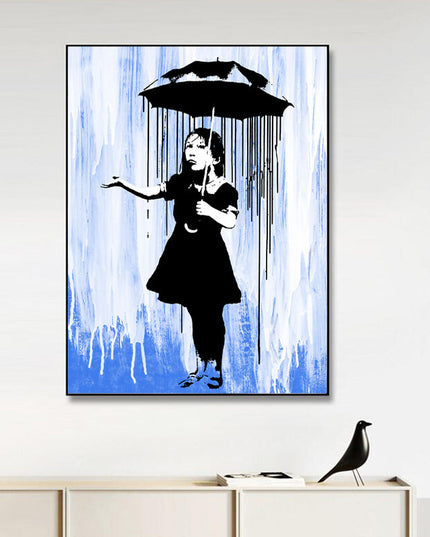 Powerful Symbolism: Blue Rain by Banksy Nola Girl - Gallerie Canvas