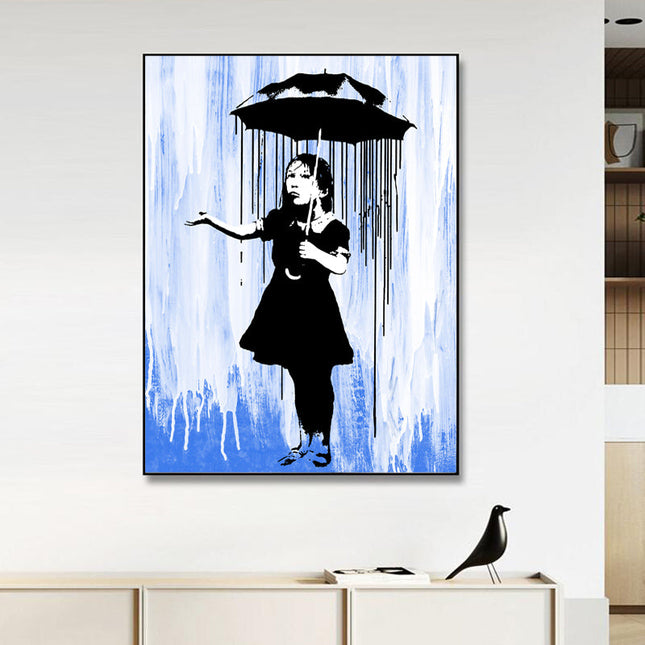 Powerful Symbolism: Blue Rain by Banksy Nola Girl - Gallerie Canvas