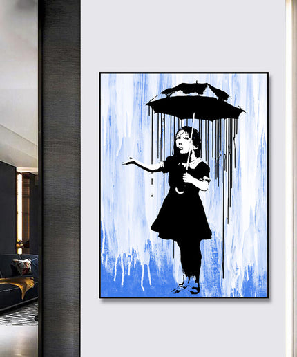 Powerful Symbolism: Blue Rain by Banksy Nola Girl - Gallerie Canvas