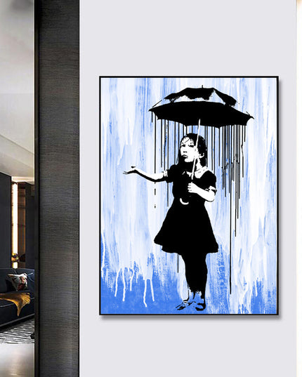 Powerful Symbolism: Blue Rain by Banksy Nola Girl - Gallerie Canvas