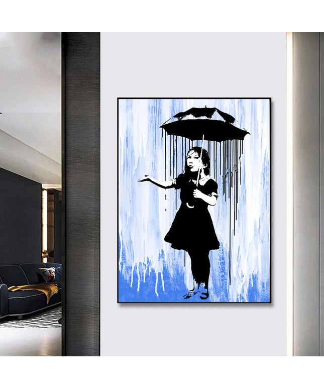 Powerful Symbolism: Blue Rain by Banksy Nola Girl - Gallerie Canvas