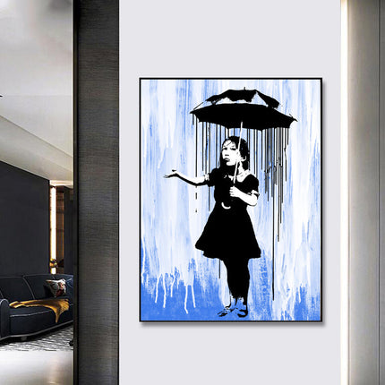 Powerful Symbolism: Blue Rain by Banksy Nola Girl - Gallerie Canvas