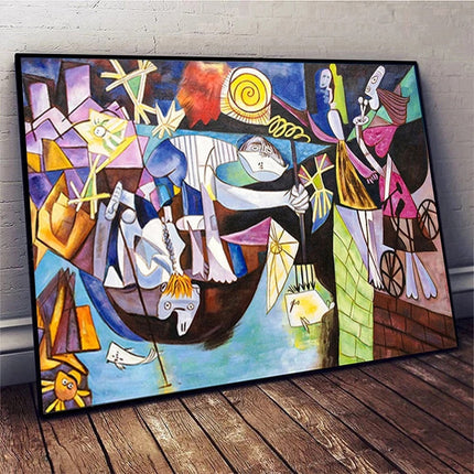 Abstract Night Fishing: Picasso-Inspired Art Print Wall Poster