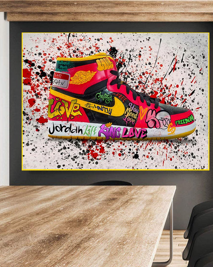 Air Jordan 1: Vibrant Graffiti Splash Sneaker Print Wall Poster