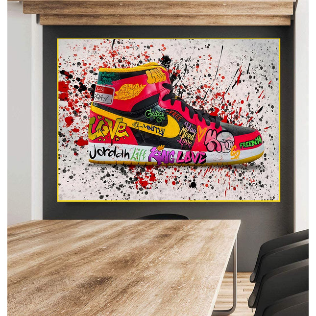 Air Jordan 1: Vibrant Graffiti Splash Sneaker Print Wall Poster