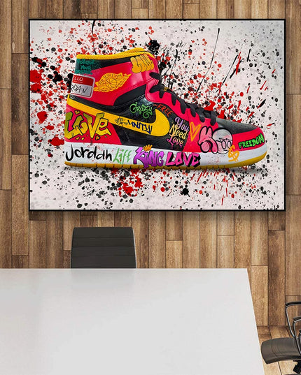 Air Jordan 1: Vibrant Graffiti Splash Sneaker Print Wall Poster