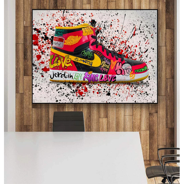 Air Jordan 1: Vibrant Graffiti Splash Sneaker Print Wall Poster