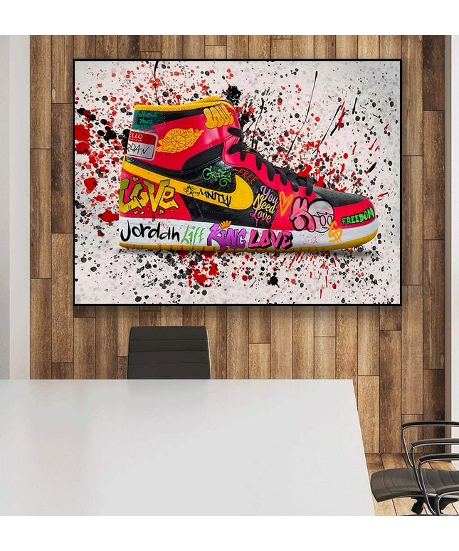 Air Jordan 1: Vibrant Graffiti Splash Sneaker Print Wall Poster