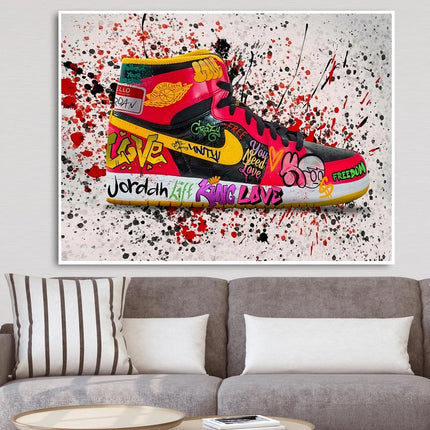 Air Jordan 1: Vibrant Graffiti Splash Sneaker Print Wall Poster
