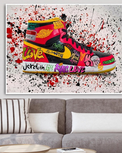 Air Jordan 1: Vibrant Graffiti Splash Sneaker Print Wall Poster
