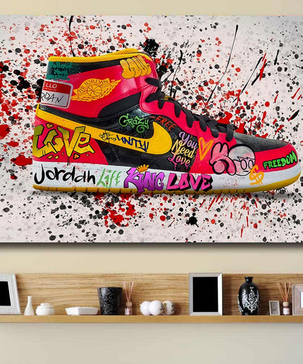 Air Jordan 1: Vibrant Graffiti Splash Sneaker Print Wall Poster