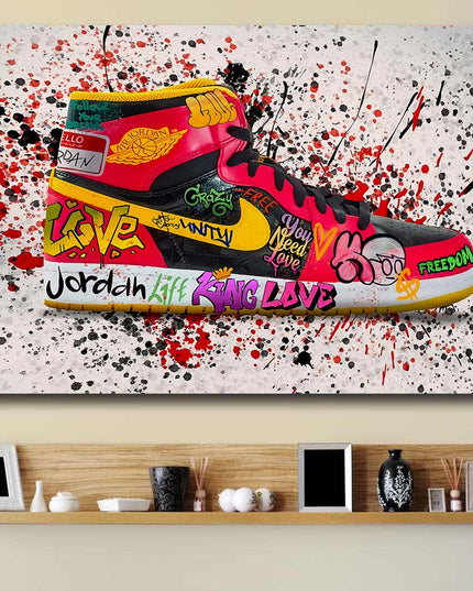 Air Jordan 1: Vibrant Graffiti Splash Sneaker Print Wall Poster