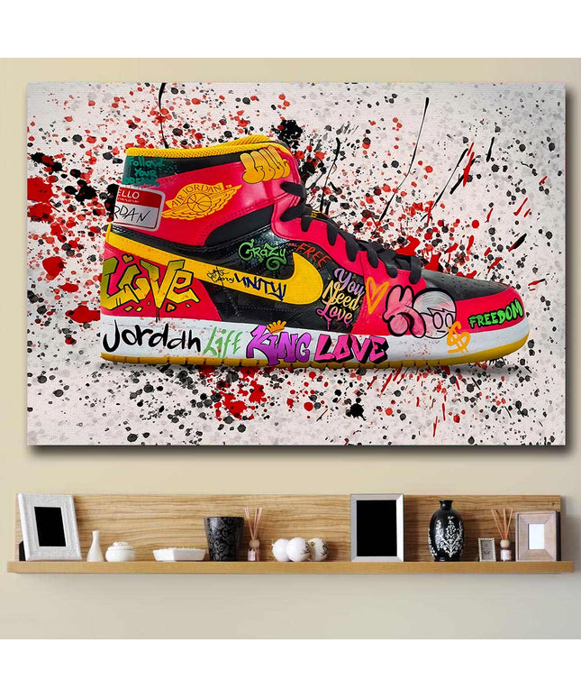Air Jordan 1: Vibrant Graffiti Splash Sneaker Print Wall Poster