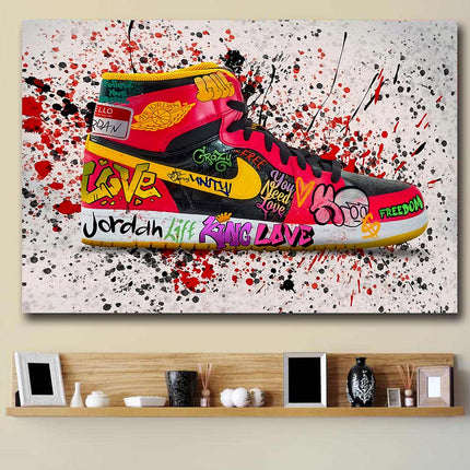 Air Jordan 1: Vibrant Graffiti Splash Sneaker Print Wall Poster