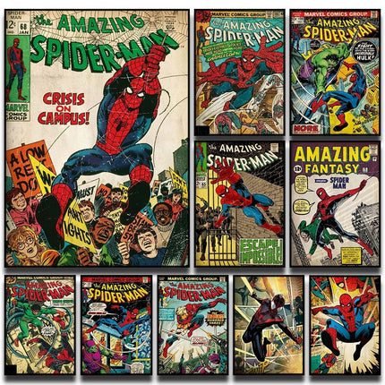 Marvel Super Hero Decorative Painting Anime Spider Man Art Poster Retro American Film Mural Home Childrens Room Wall Decor Print 