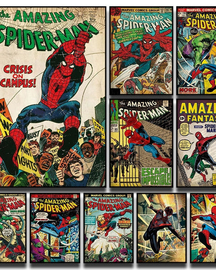 Marvel Super Hero Decorative Painting Anime Spider Man Art Poster Retro American Film Mural Home Childrens Room Wall Decor Print 
