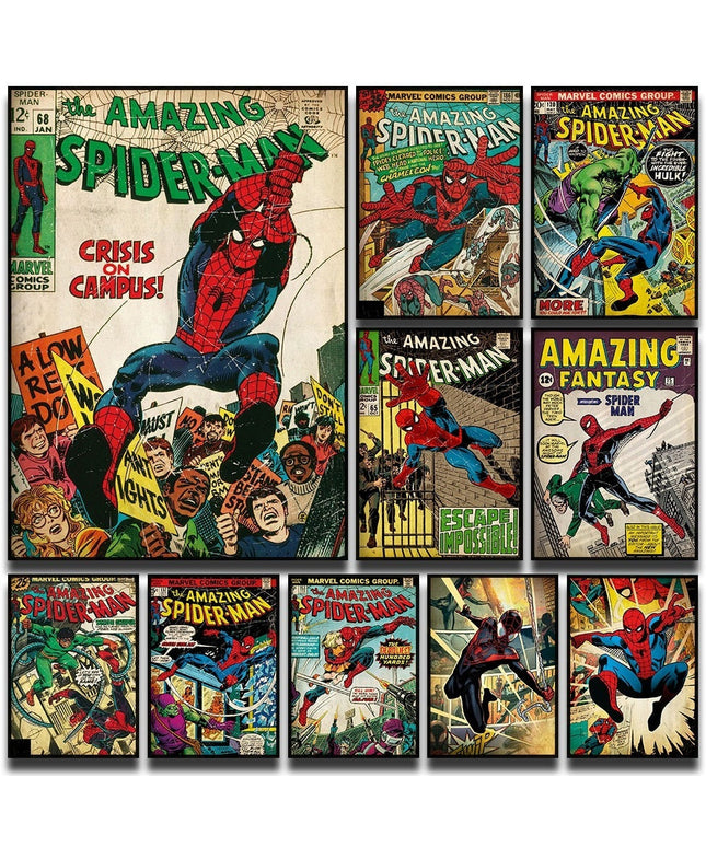Marvel Super Hero Decorative Painting Anime Spider Man Art Poster Retro American Film Mural Home Childrens Room Wall Decor Print 
