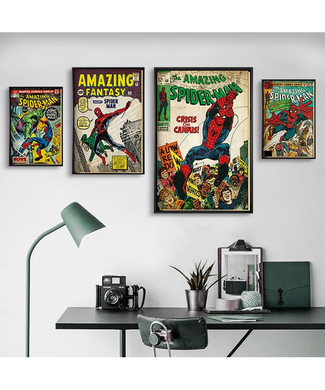Marvel Super Hero Decorative Painting Anime Spider Man Art Poster Retro American Film Mural Home Childrens Room Wall Decor Print 