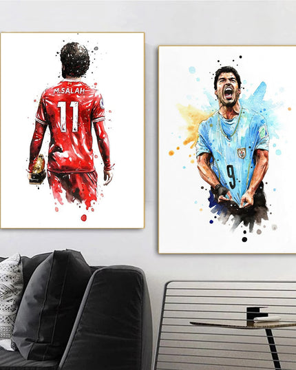 Artistic Brilliance: Soccer Superstar Watercolor Splash Wall Poster 