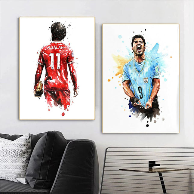 Artistic Brilliance: Soccer Superstar Watercolor Splash Wall Poster 