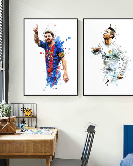 Artistic Brilliance: Soccer Superstar Watercolor Splash Wall Poster 