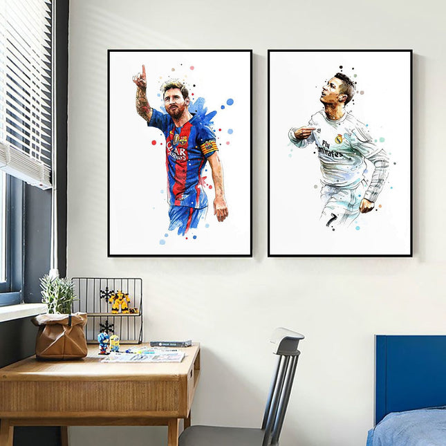 Artistic Brilliance: Soccer Superstar Watercolor Splash Wall Poster 