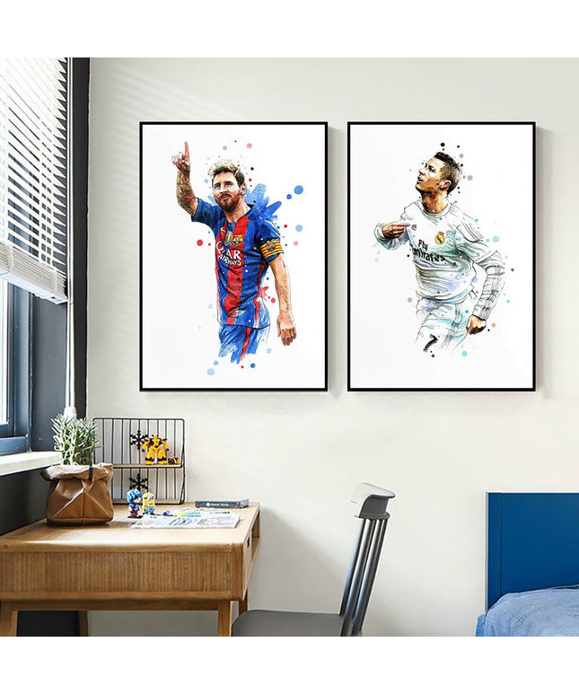 Artistic Brilliance: Soccer Superstar Watercolor Splash Wall Poster 
