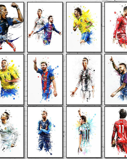 Artistic Brilliance: Soccer Superstar Watercolor Splash Wall Poster 