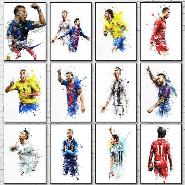 Artistic Brilliance: Soccer Superstar Watercolor Splash Wall Poster 