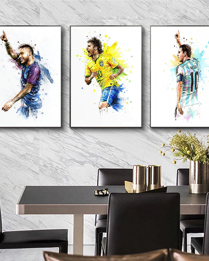 Artistic Brilliance: Soccer Superstar Watercolor Splash Wall Poster 