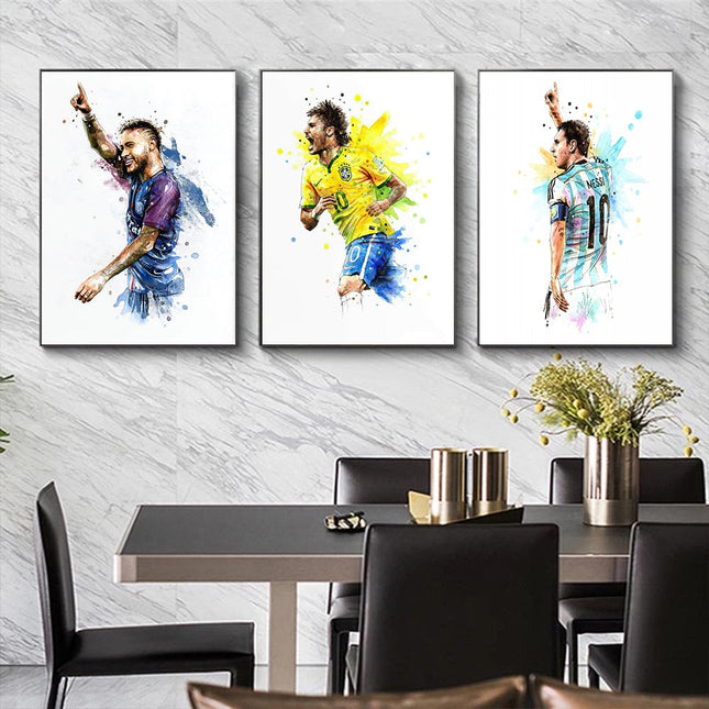 Artistic Brilliance: Soccer Superstar Watercolor Splash Wall Poster 