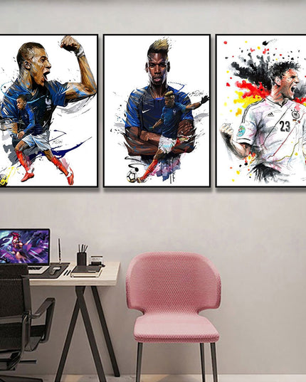 Artistic Brilliance: Soccer Superstar Watercolor Splash Wall Poster 