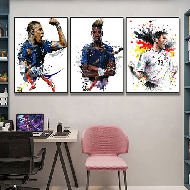 Artistic Brilliance: Soccer Superstar Watercolor Splash Wall Poster 